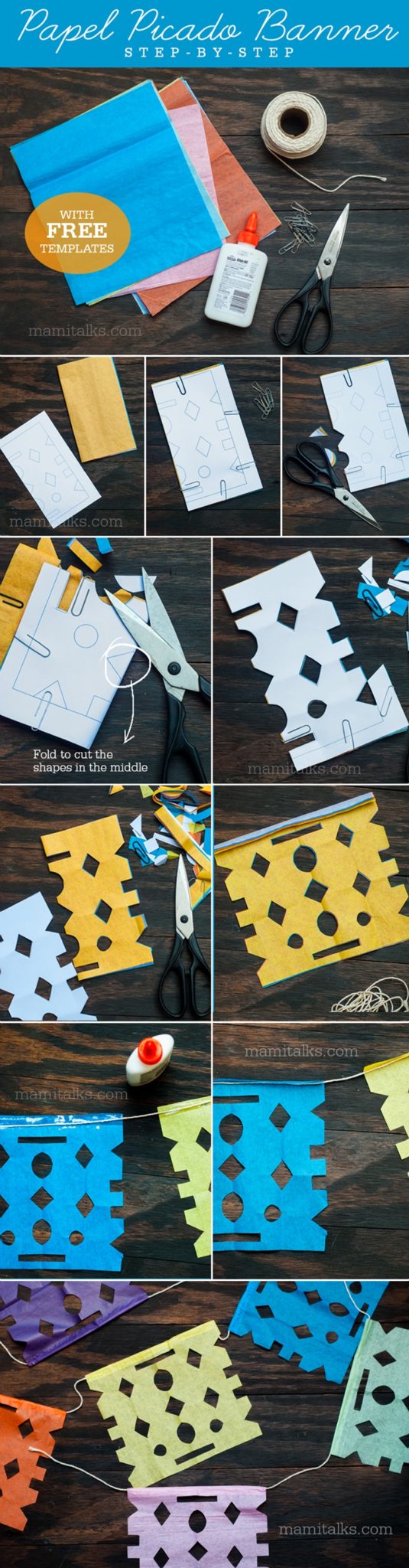 Papel picado templates, learn step-by-step instructions how to make your own banner for day of the dead. -Mamitalks.com